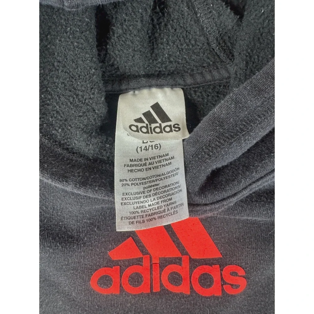 Adidas Youth Black and Orange Graphic‎ Logo Pullover Hoodie 3-Stripe LG 14/16